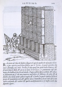 Applicering av en skyddande beläggning på en vägg, från "Della Architettura", publicerad 1590.